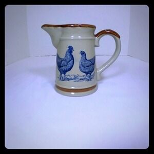 Rooster Hen Chicken Pottery Pitcher Barnyard Decor